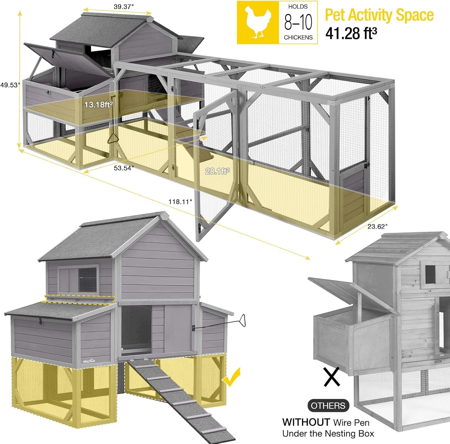 Aivituvin Chicken Coop Extra Large Chicken House Outdoor Poultry Cage for 8-10 Chickens