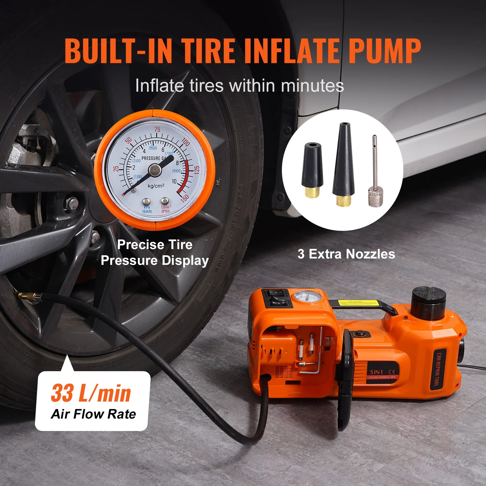 KFFKFF Electric Car Jack, 5 Ton Capacity Hydraulic Lift with Electric Wrench, Compact Vehicle Elevator with Integrated Air Pump and LED for SUVs, MPVs, Sedans, and Trucks, Tire Change and Repair