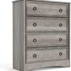 LGHM 4 Drawer Dresser, Modern Wood Chest Dresser for Bedroom Livingroom Gray