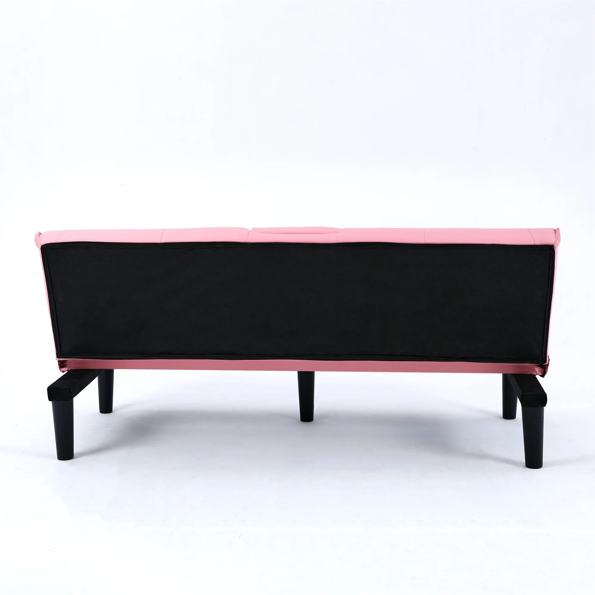 Aukfa Leather Futon Convertible Sofa Bed with 2 Cup Holders&Pillows, Twin Size, Pink