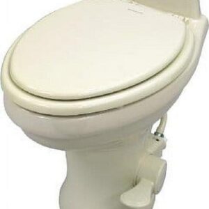 Dometic 320 RV Toilet - Gravity Flush with enameled wood seat - Standard Height Flush with Foot Pedal for RVs. Trailers. and Outdoor Campers