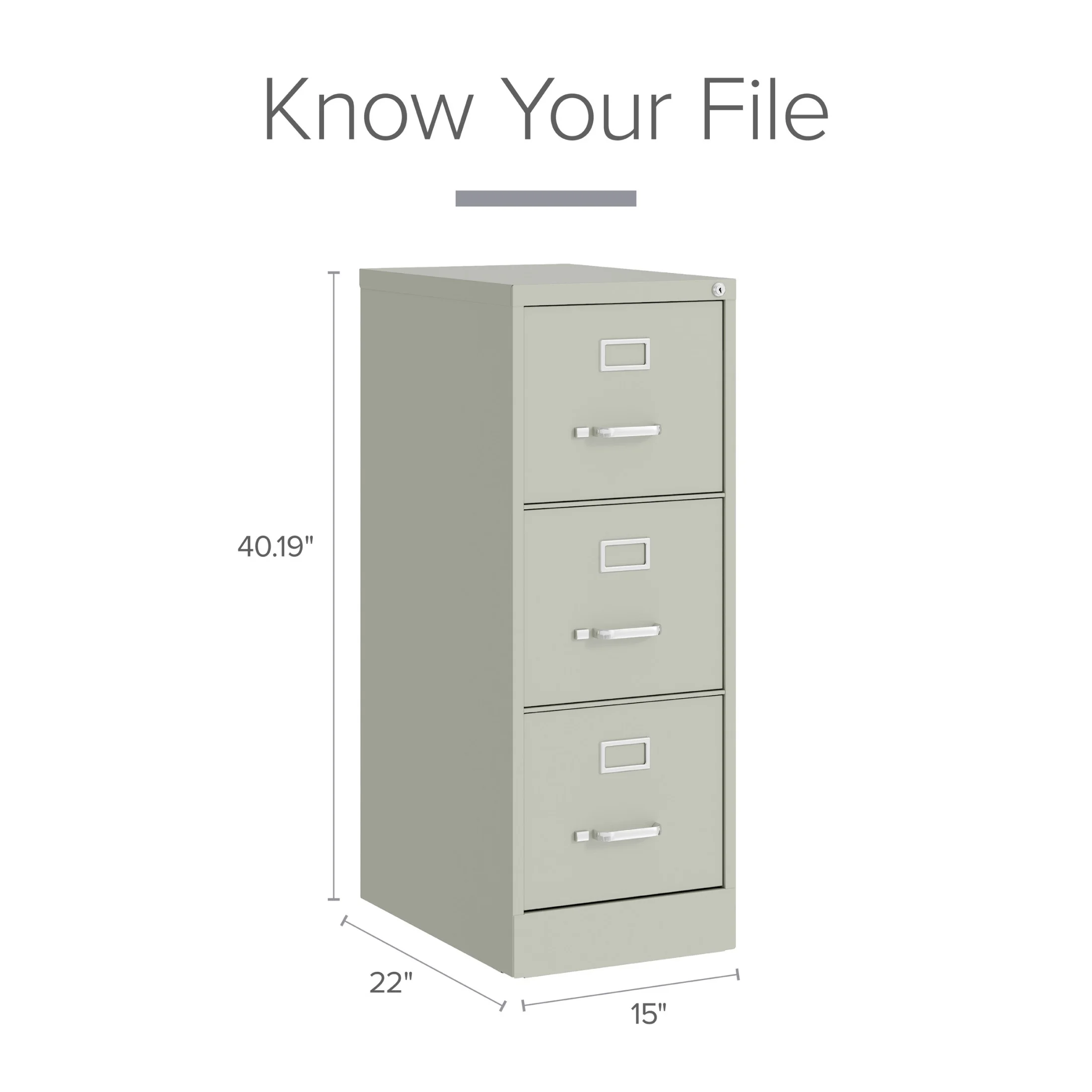 Hirsh 22" Deep 3 Drawer Letter Width Vertical File Cabinet, Commercial Grade, Gray
