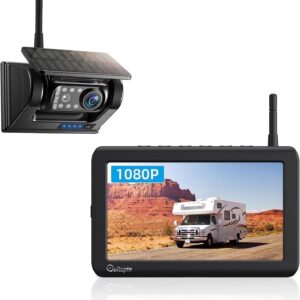 eRapta Magnetic Solar Wireless Backup Camera 7" 1080P Monitor DVR Infrared Night Vision 1 Min Installation for RV Trailer Car Camper Truck Car ATYX7