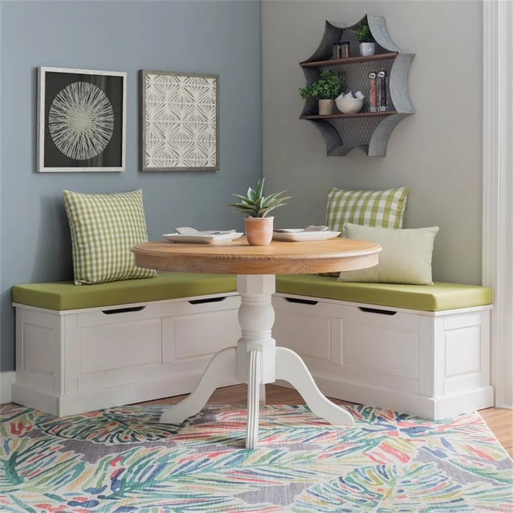 Pemberly Row Natural White Wood Nook With Green Polyester Fabric Cushions