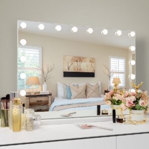 Fenchilin 32"x23" Vanity Mirror with Lights USB Charging Tabletop Wall Mount Metal White