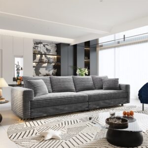 Alvantor 4-Seat Sofa 102" W Corduroy Upholstered Deep Seat Couches Convertible Chaise for Living Room, Apartment Grey
