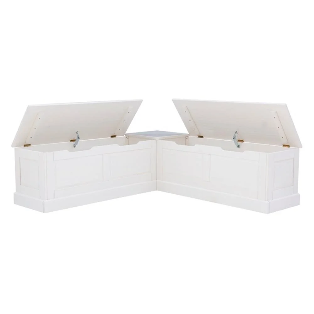 Pemberly Row Natural White Wood Nook With Green Polyester Fabric Cushions