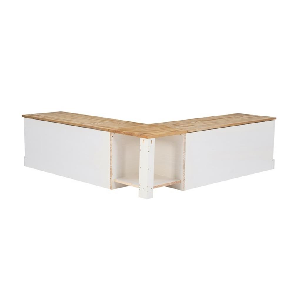 Pemberly Row Natural White Wood Nook With Green Polyester Fabric Cushions