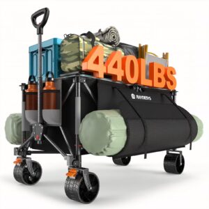 Raynesys 300L Foldable Wagon Cart with Wheels, 440lbs Heavy Duty Beach Wagon for Sand Sports Camping Grocery, Black & Gray