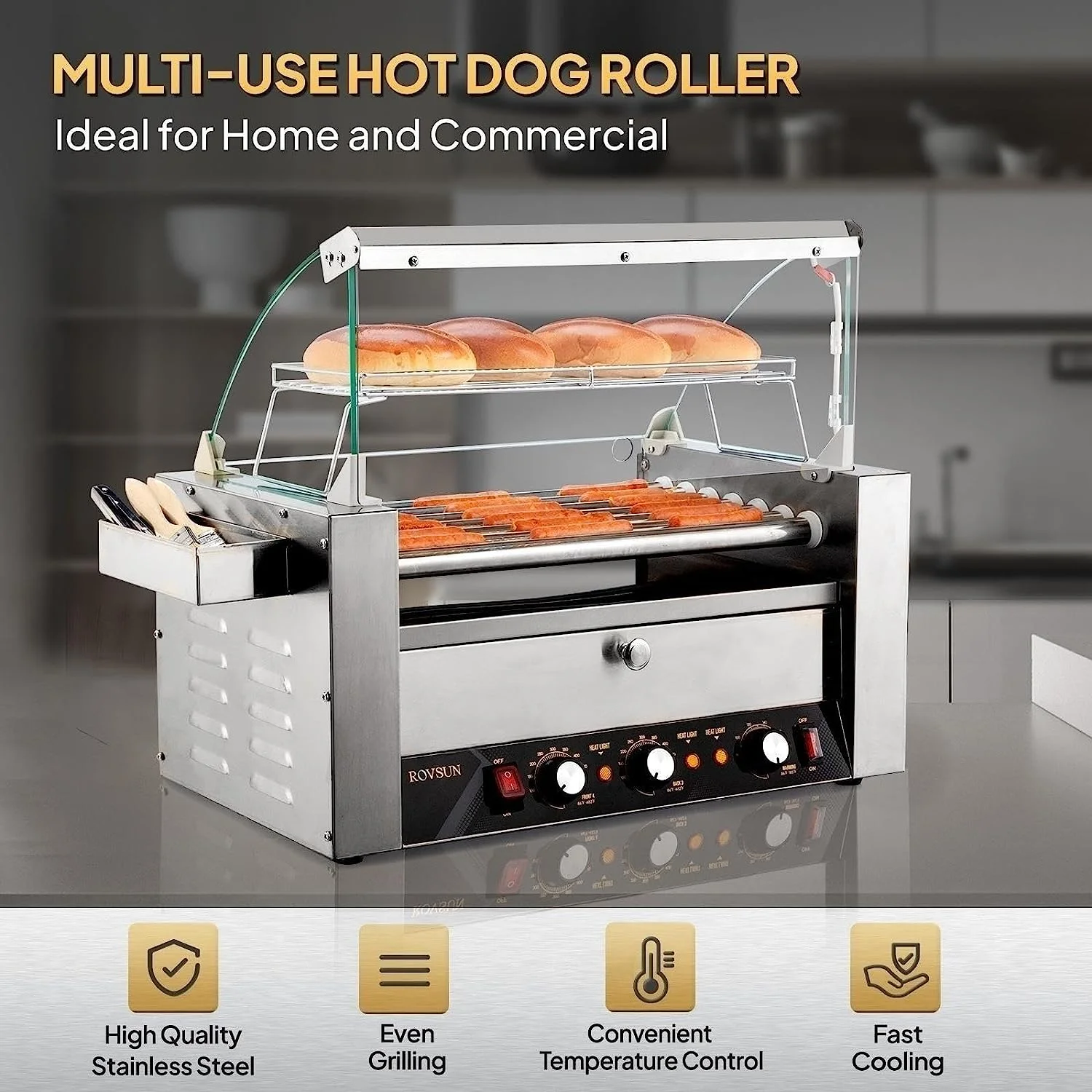 ROVSUN 1050 W 18 Hot Dog Capacity Commercial Hot Dog Roller Grill