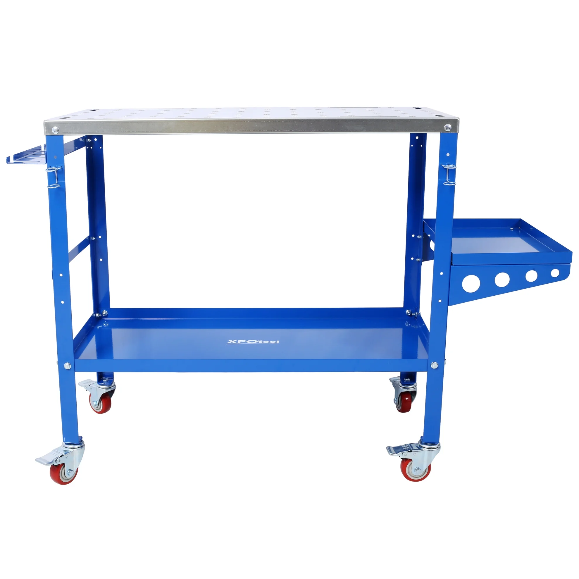 Heavy-Duty 36" x 18" Steel Welding Table 1200lbs Load Capacity Portable Workbench on Wheels with Braking Casters 82 5/8" Fixture Holes & Tool Slots Built-in Tool Tray