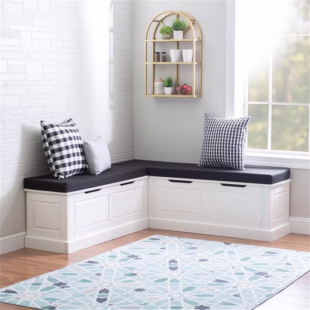 Pemberly Row Natural White Wood Nook With Green Polyester Fabric Cushions