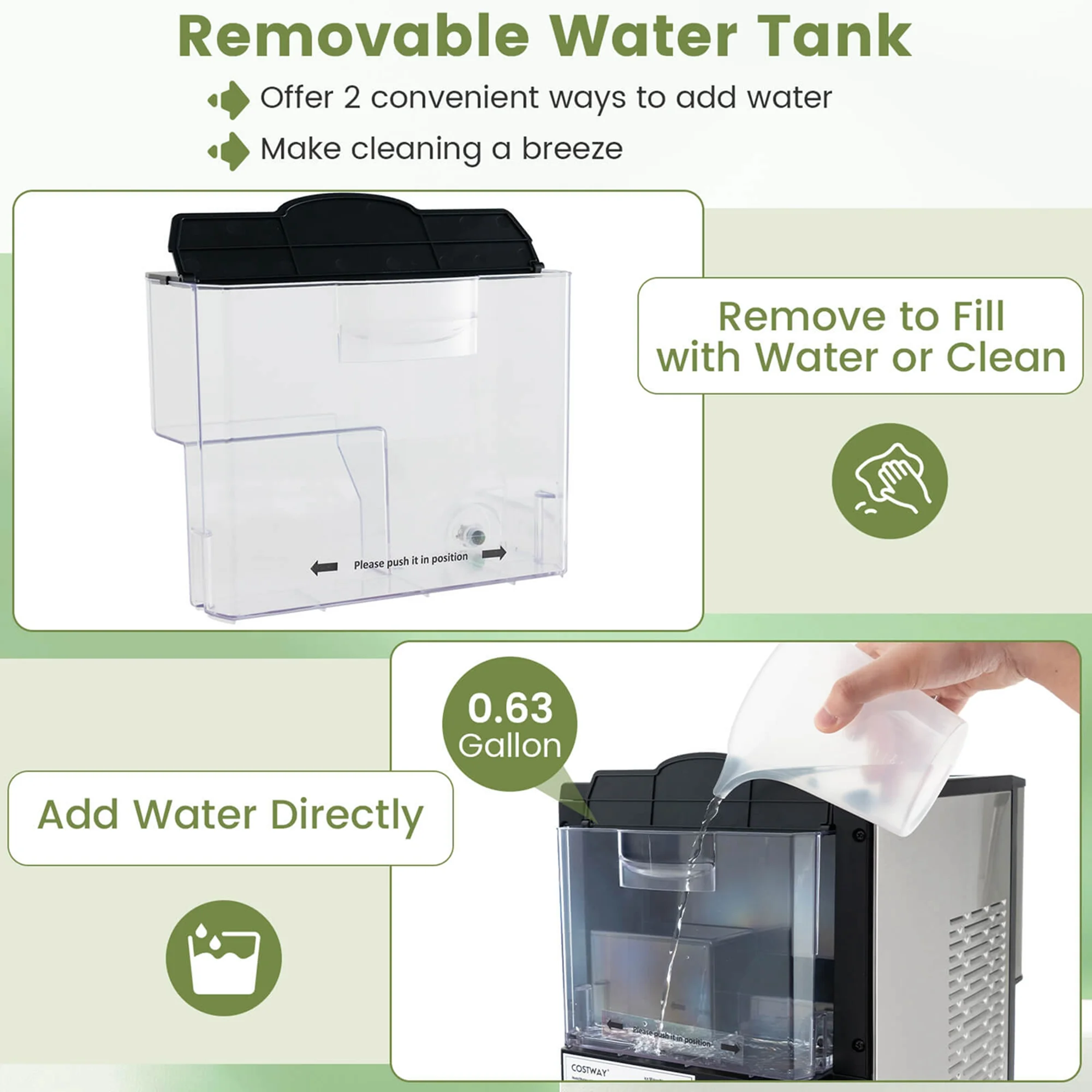 Costway 56 lbs/24 H Pepple Chewable Countertop Ice Maker with Self-Cleaning System