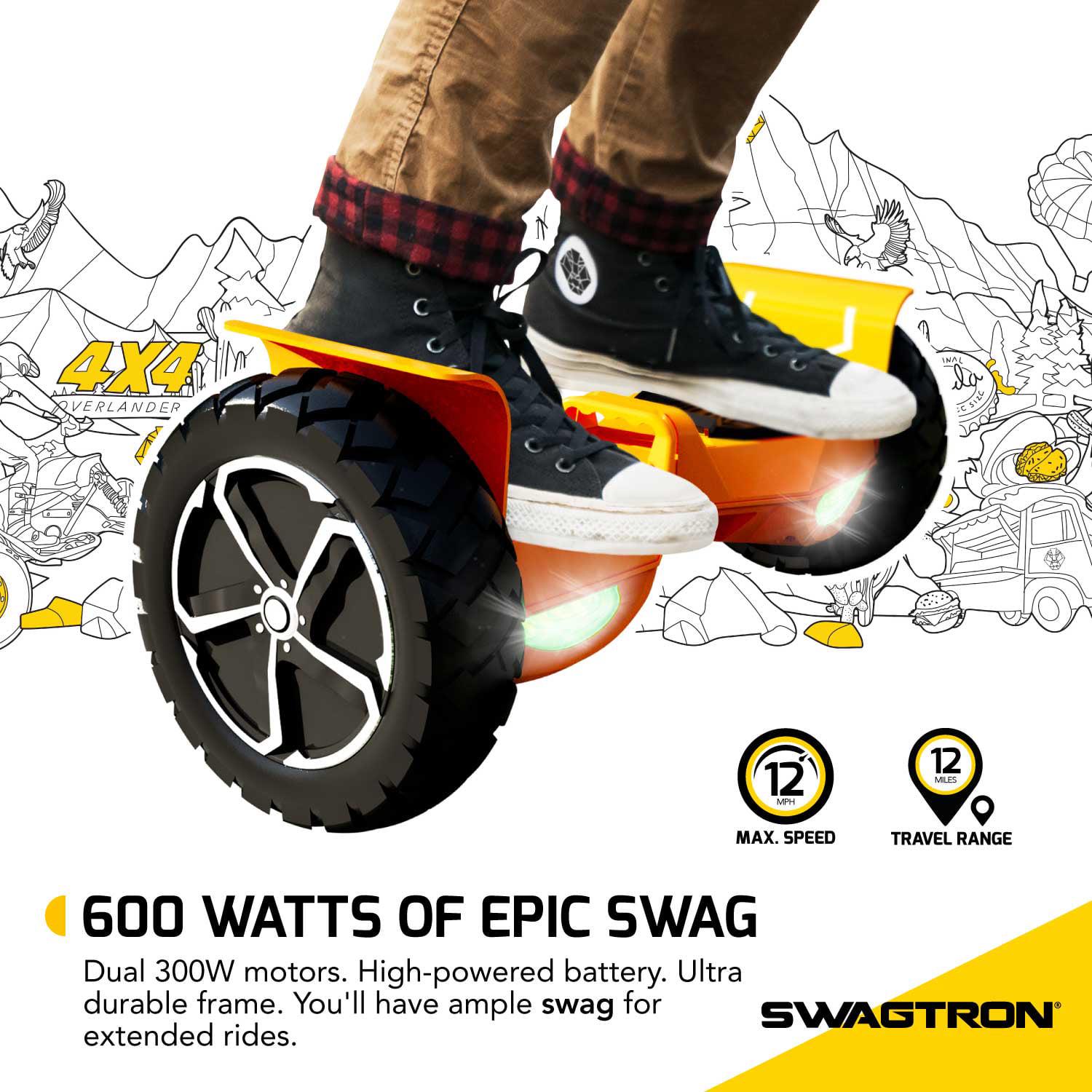Swagtron Off-Road T6 Hoverboard. 420 lb Weight Limit. Black. Bluetooth Speaker. 10 Inch Wheel 12 Mph UL-Compliant