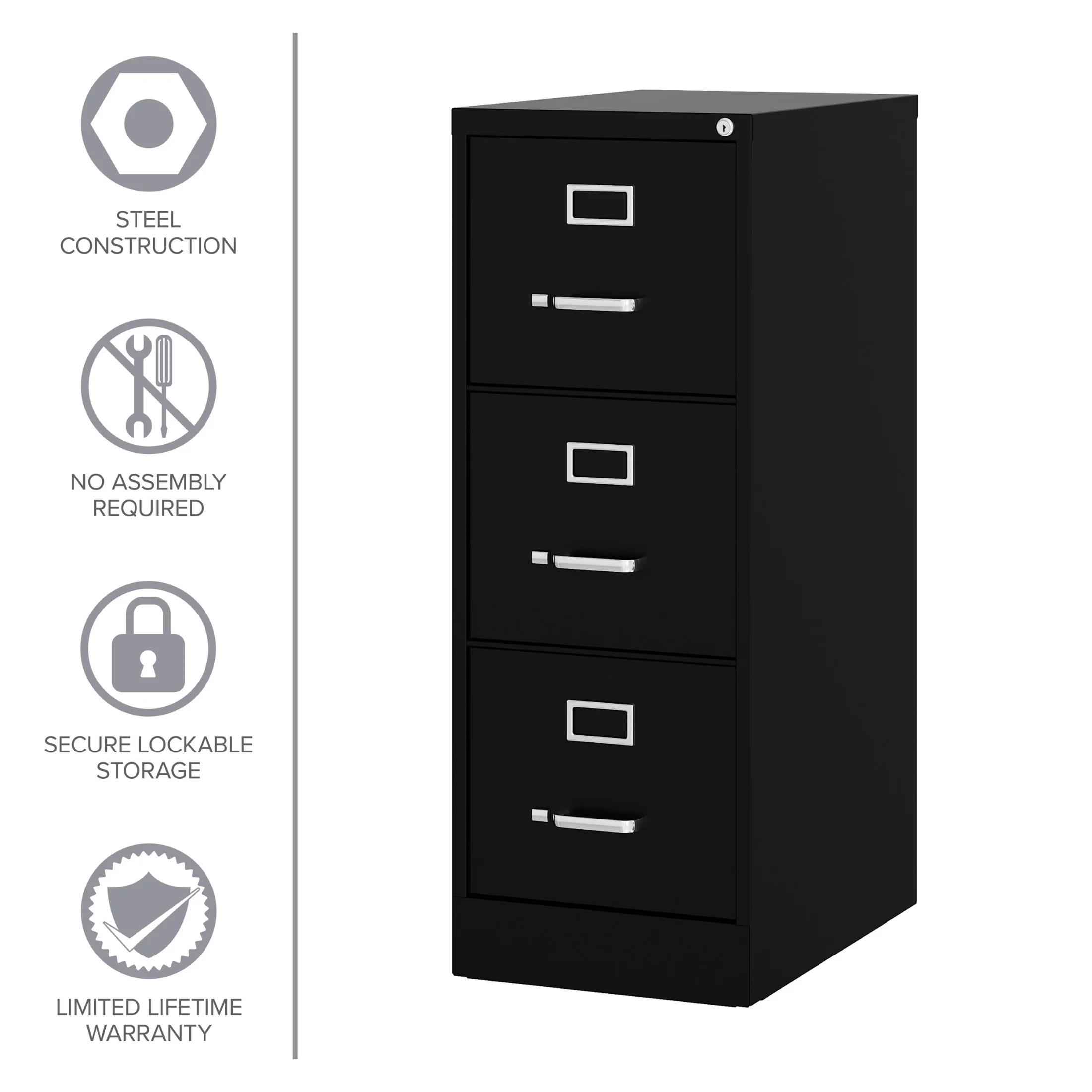 Hirsh 22" Deep 3 Drawer Letter Width Vertical File Cabinet, Commercial Grade, Gray
