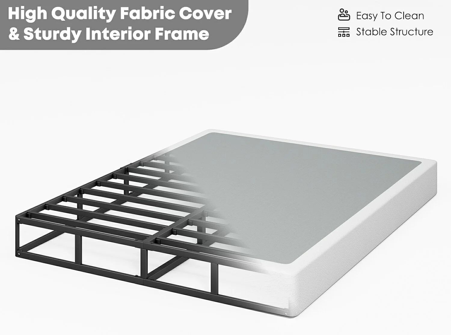 ULIESC 9 inch Queen Metal Box Spring, Sturdy Mattress Foundation, Fabric Cover Included, Easy Assembly