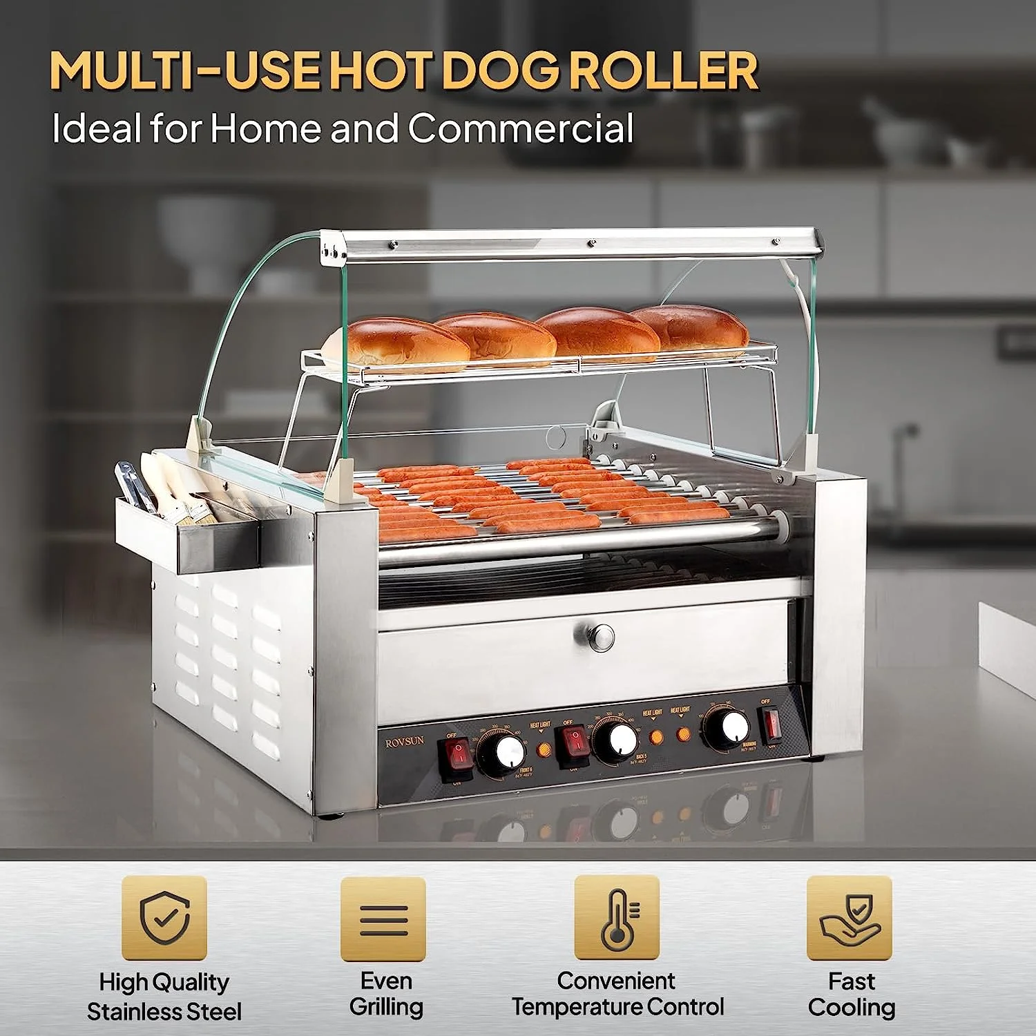 ROVSUN 1050 W 18 Hot Dog Capacity Commercial Hot Dog Roller Grill