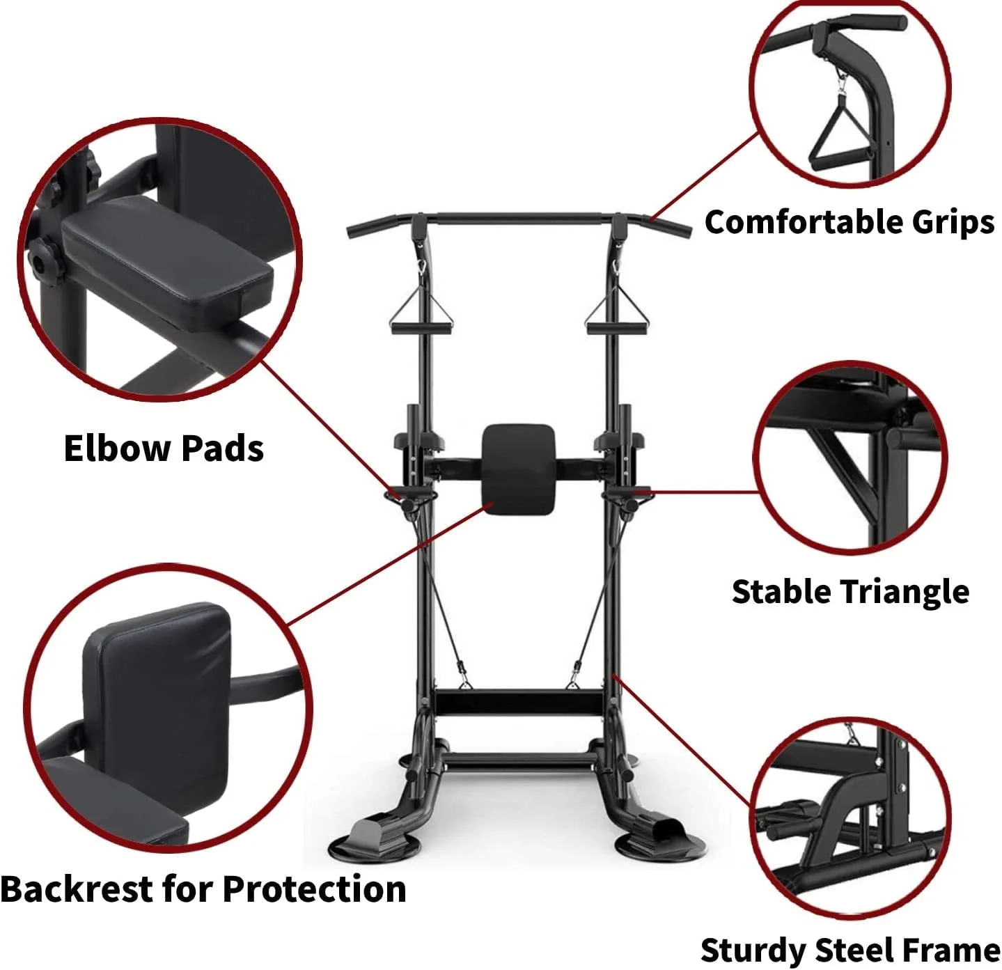 Tappio Multifunction Power Tower Dip Bar Station Pull Up Bar Stand for Home Gym, Adjustable Strength Training Fitness Equipment with Backrest,400lb Capacity