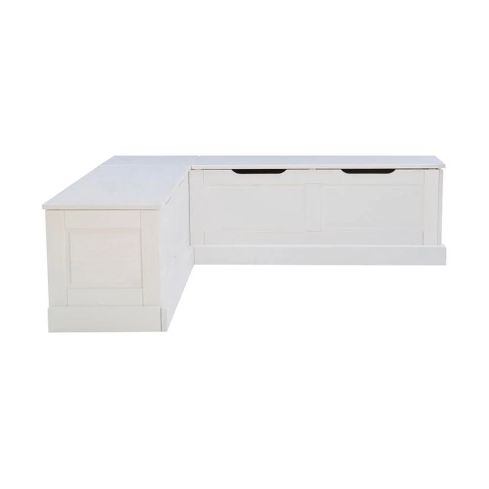 Pemberly Row Natural White Wood Nook With Green Polyester Fabric Cushions