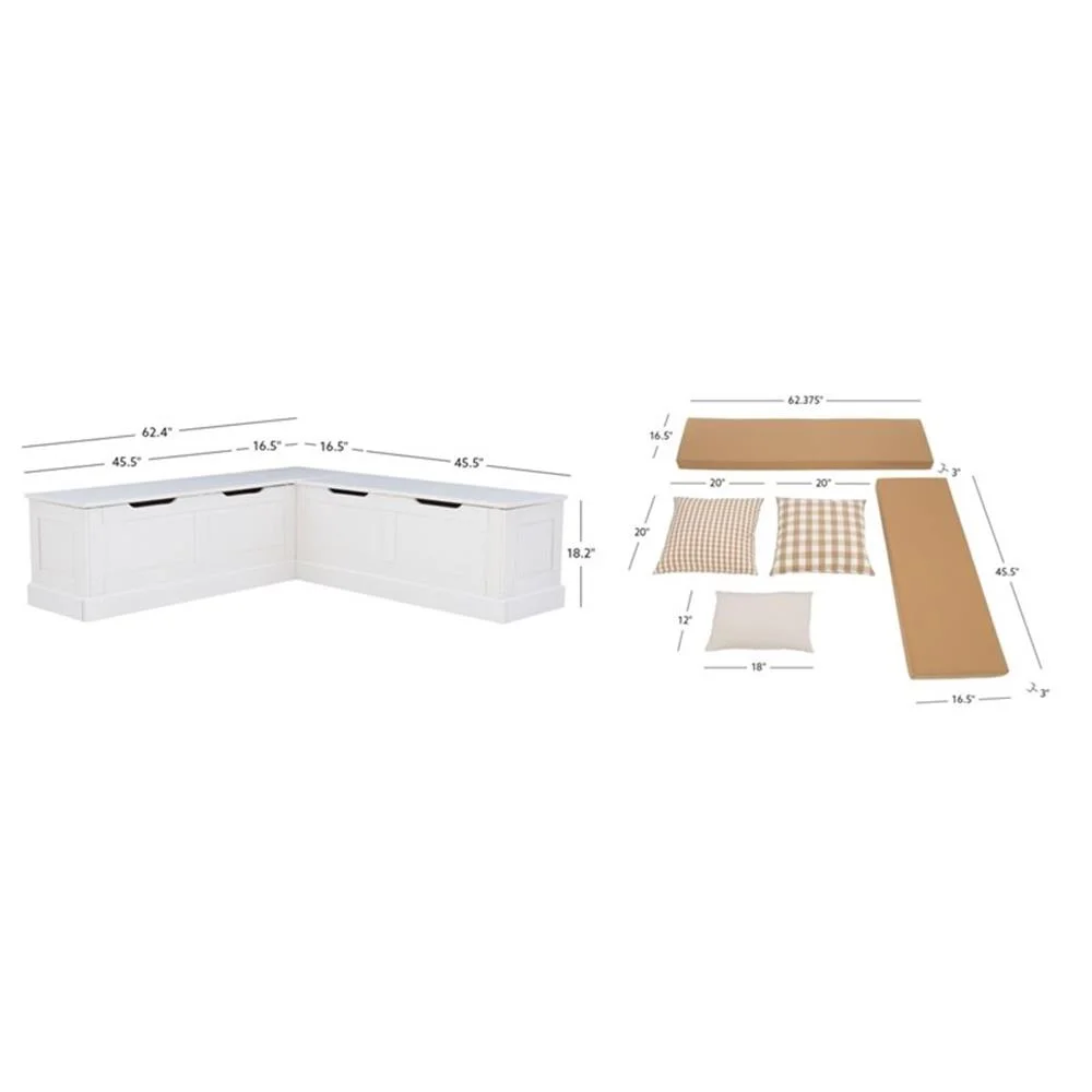 Pemberly Row Natural White Wood Nook With Green Polyester Fabric Cushions