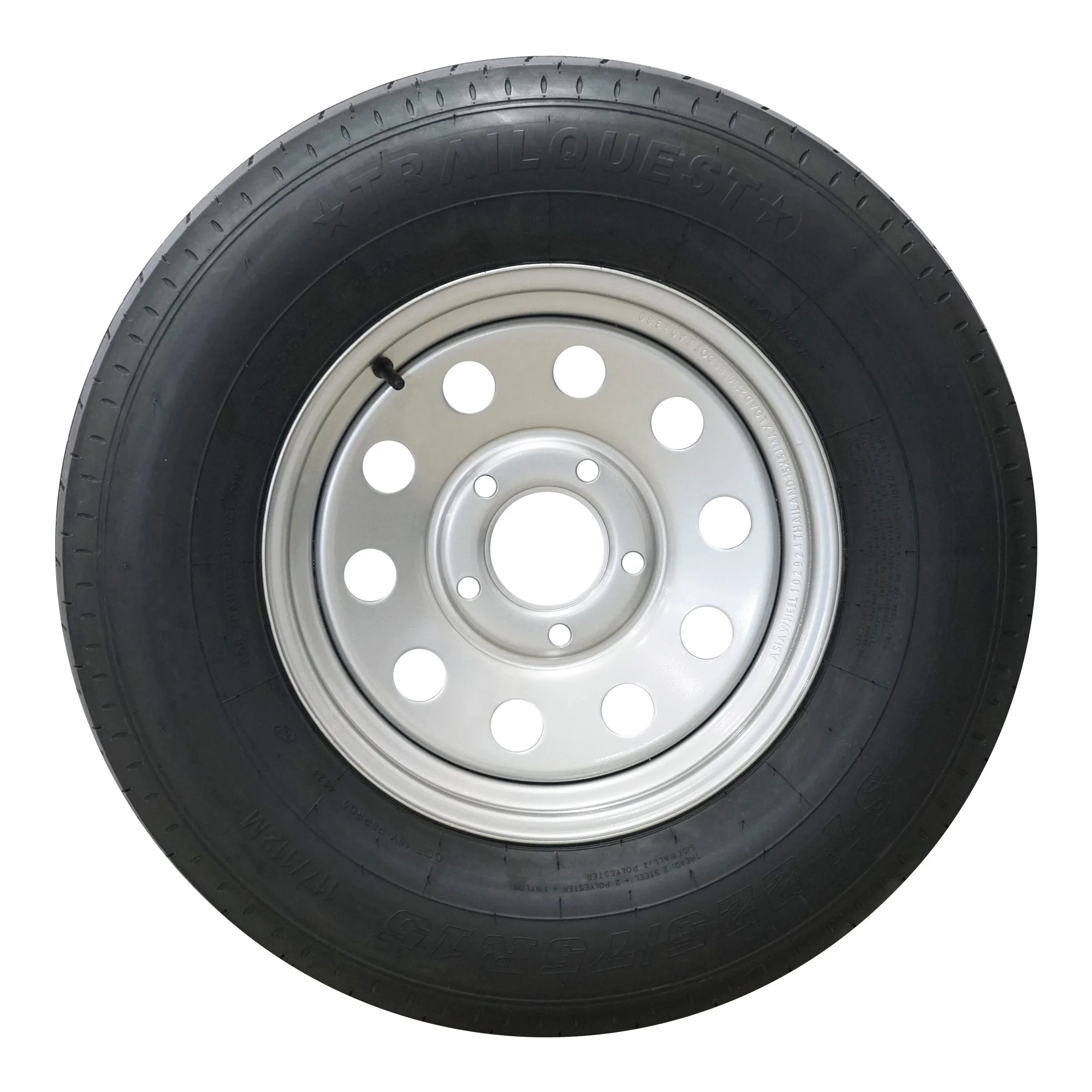 Trailquest 15" 10 ply Radial Trailer Tire & Wheel - ST 225/75R15 5 Lug (Silver Mod), 5x5 Bolt Pattern