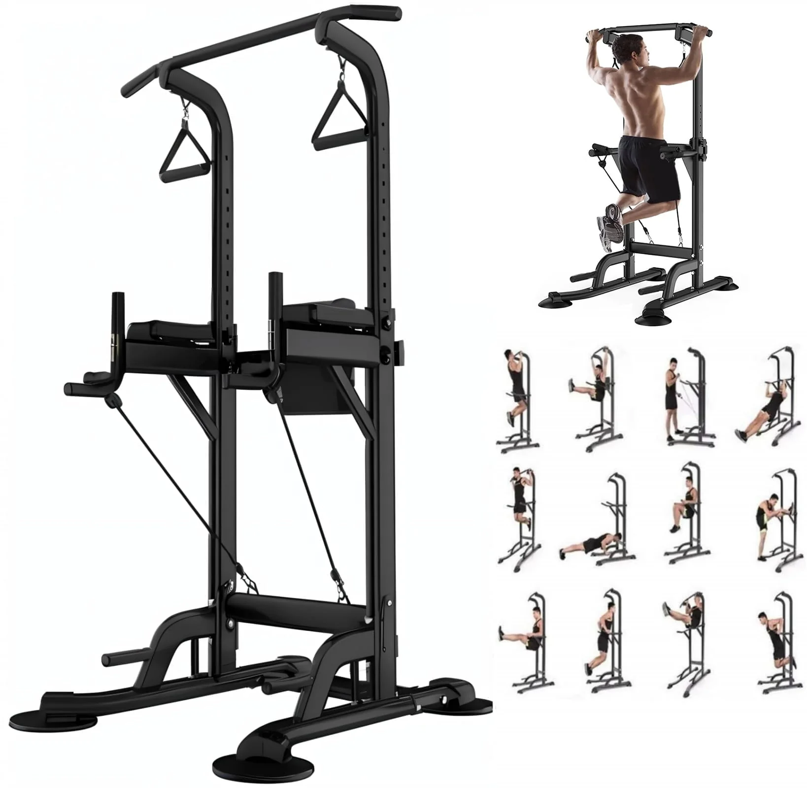 Tappio Multifunction Power Tower Dip Bar Station Pull Up Bar Stand for Home Gym, Adjustable Strength Training Fitness Equipment with Backrest,400lb Capacity