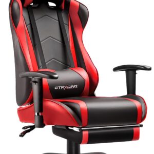 GTRACING Gaming Chair, Ergonomic Office Desk Chair with Lumbar Support, PU Leather, Footrest & Adjustable Headrest, Red