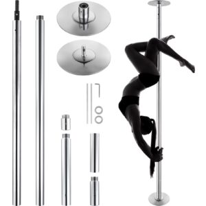 KFFKFF Expert Dance Pole, Rotating and Stationary Dance Pole Set, Detachable Portable Pole, 45mm Robust Stainless Steel Pole, Fitness Pole with Adjustable Height, Suitable for Workout Home, Silver