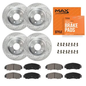Max Advanced Brakes - Brake Kit for 2018-2020 Chevy Traverse Blazer Buick Enclave FWD 2017-2020 GMC Acadia Front and Rear Replacement Cross Drilled Disc Brake Rotors and Ceramic Brake Pads