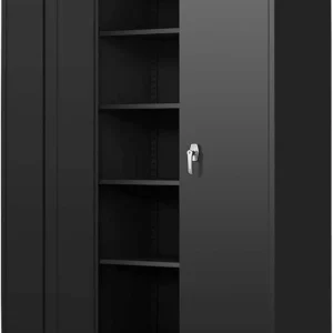 Metal Storage Garage Cabinets with Locking Doors and Adjustable Shelves, 72 inch Tall Storage Cabinet for Office, Home (Black)