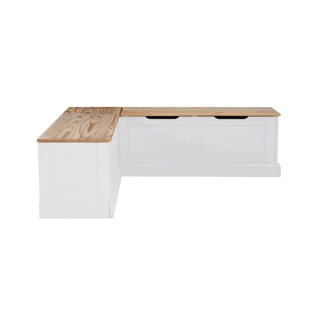 Pemberly Row Natural White Wood Nook With Green Polyester Fabric Cushions