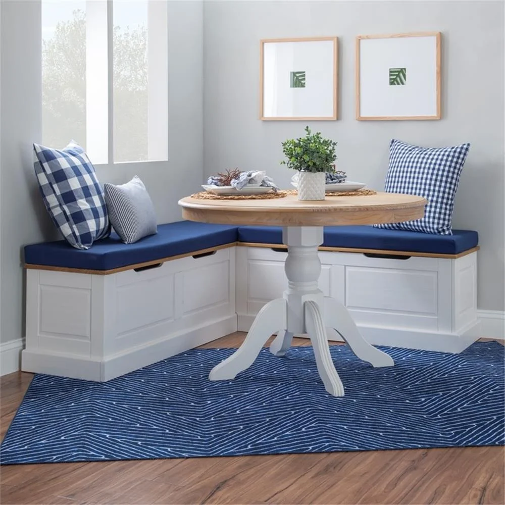 Pemberly Row Natural White Wood Nook With Green Polyester Fabric Cushions