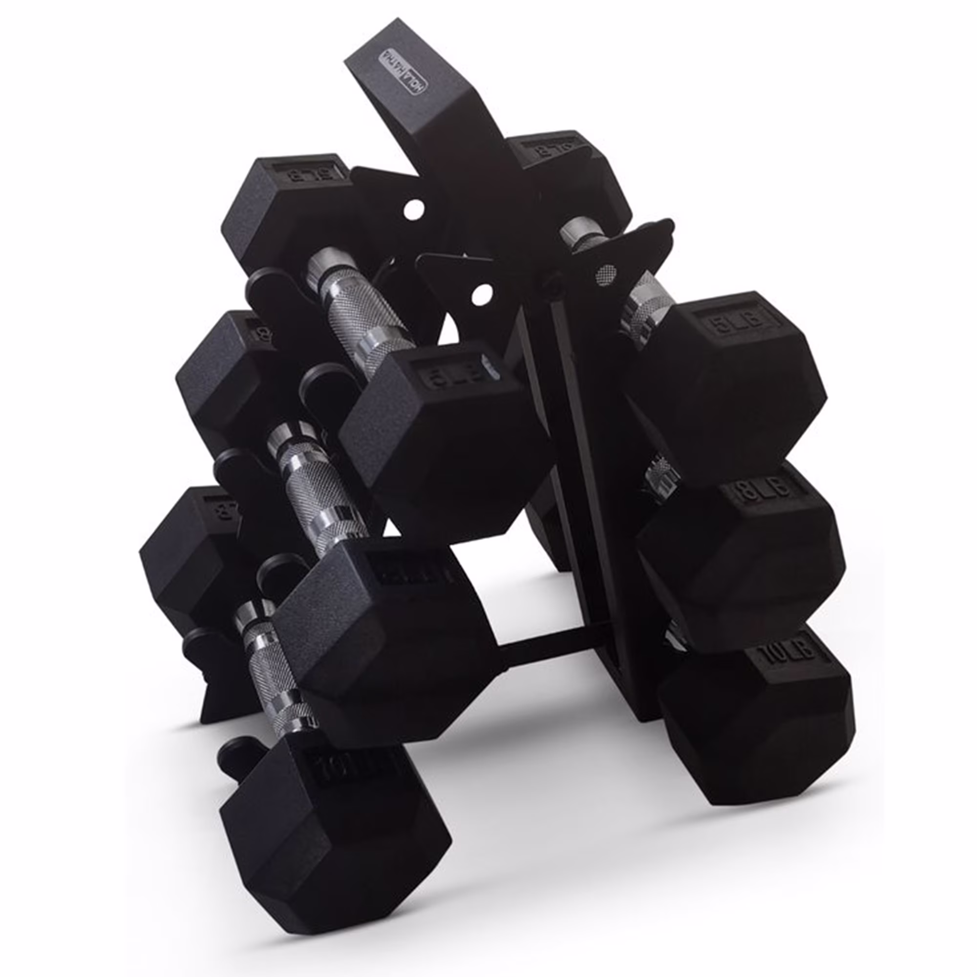 HolaHatha Hex Dumbbell with Rack, 5/10/15/20/25 lb (Black)