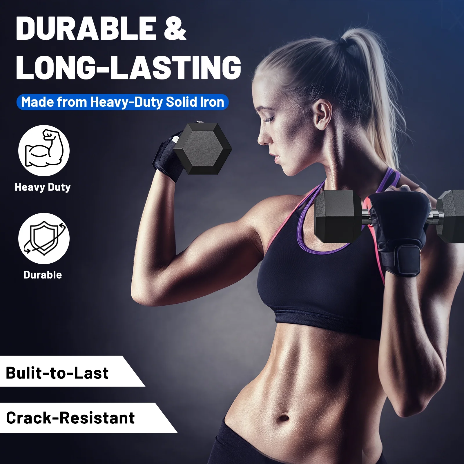 150 lb Dumbbell Set with Rack, Rubber Encased Hex Free Weights for Home Gym Strength Training