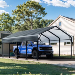 Walsunny 12X20 FT Carport, Outdoor Heavy Duty Carport Canopy with Galvanized Steel Roof, Metal Carport Extra Large Garage Car Storage Shelter