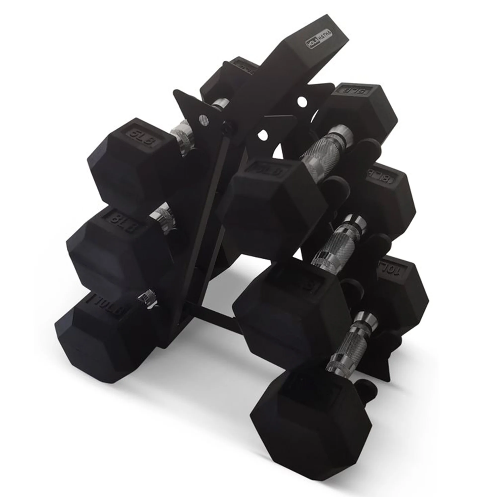 HolaHatha Hex Dumbbell with Rack, 5/10/15/20/25 lb (Black)