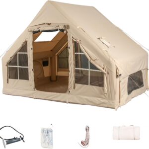 Inflatable Camping Tents With Hand Pump, Air Glamping Tents, Easy SetupWaterproofand Windproof Blow Up Tent, 4 Seasons Oxford Cabin Tent With esh &ChimneyWindow.
