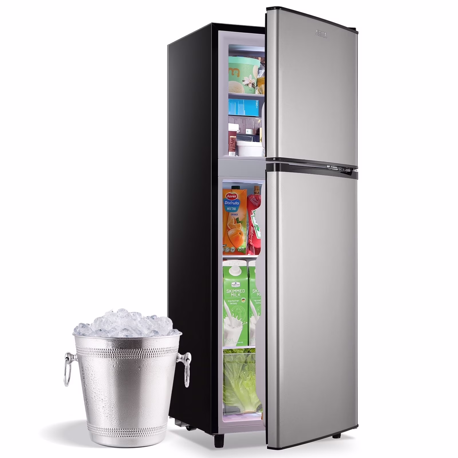 JIEJIA 5.0 Cu.Ft Apartment Size Refrigerators with Separate Freezer, 2 Door Refrigerator, Small Fridge with Freezer, Gray