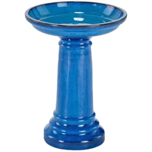 Smart Solar 207104-BT Aviatra Ceramic Traditional Garden Bird Bath, Bright Blue