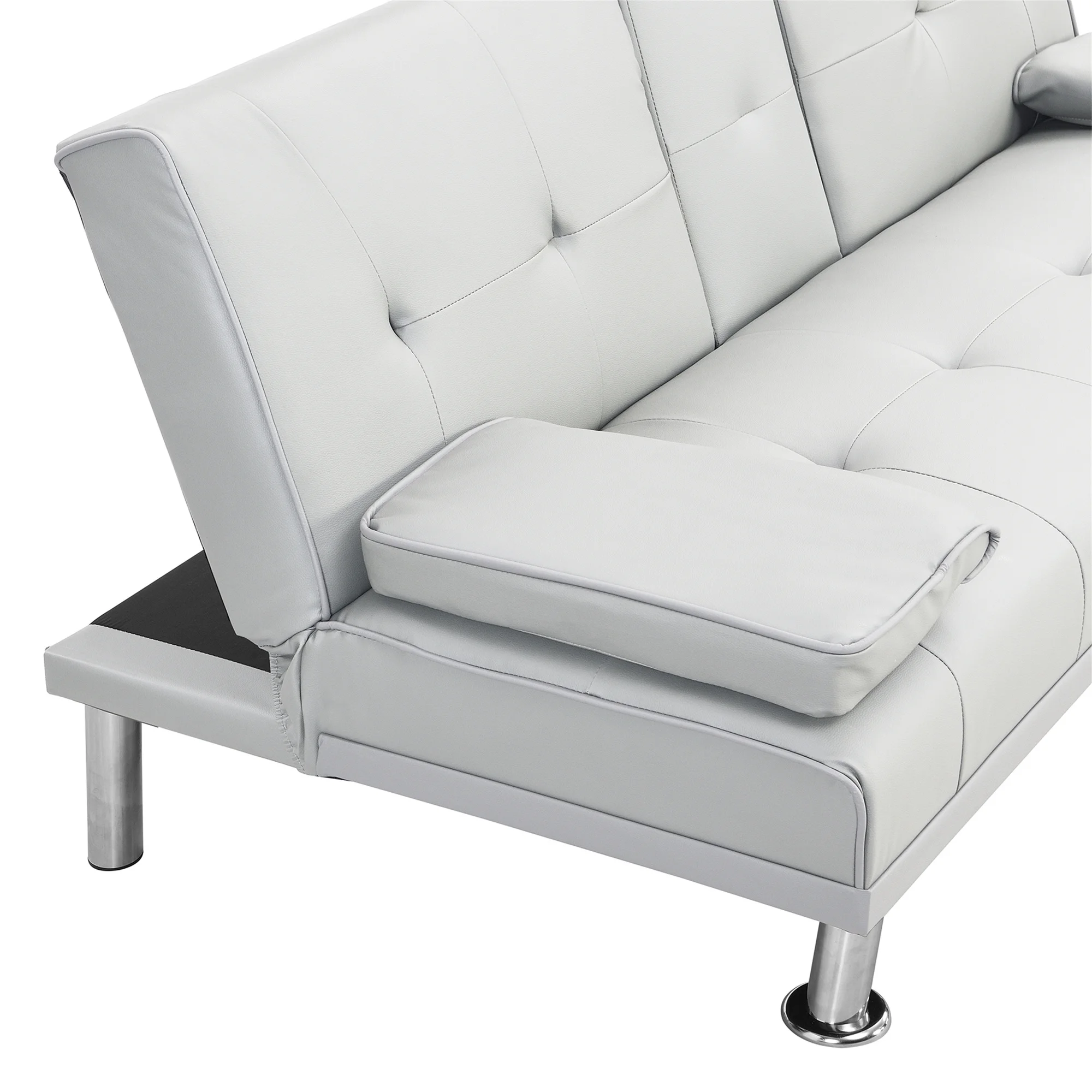 Aukfa Leather Futon Convertible Sofa Bed with 2 Cup Holders&Pillows, Twin Size, Pink