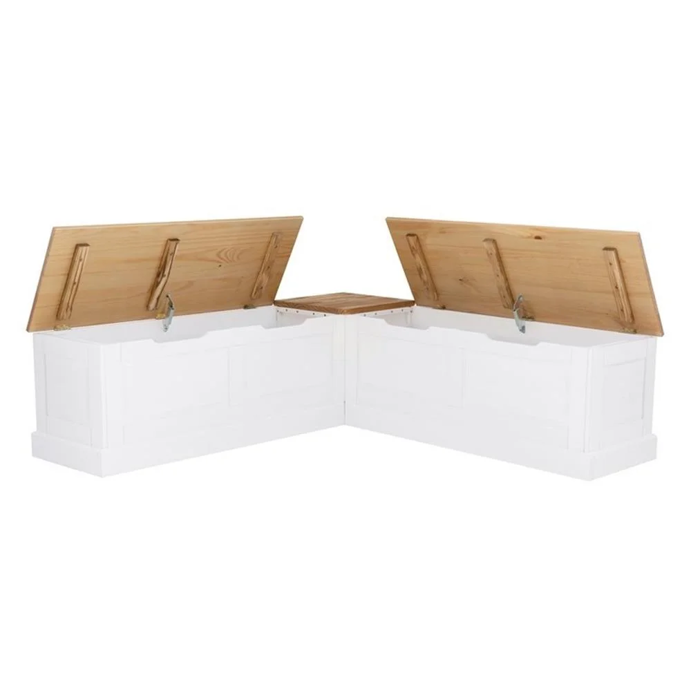 Pemberly Row Natural White Wood Nook With Green Polyester Fabric Cushions