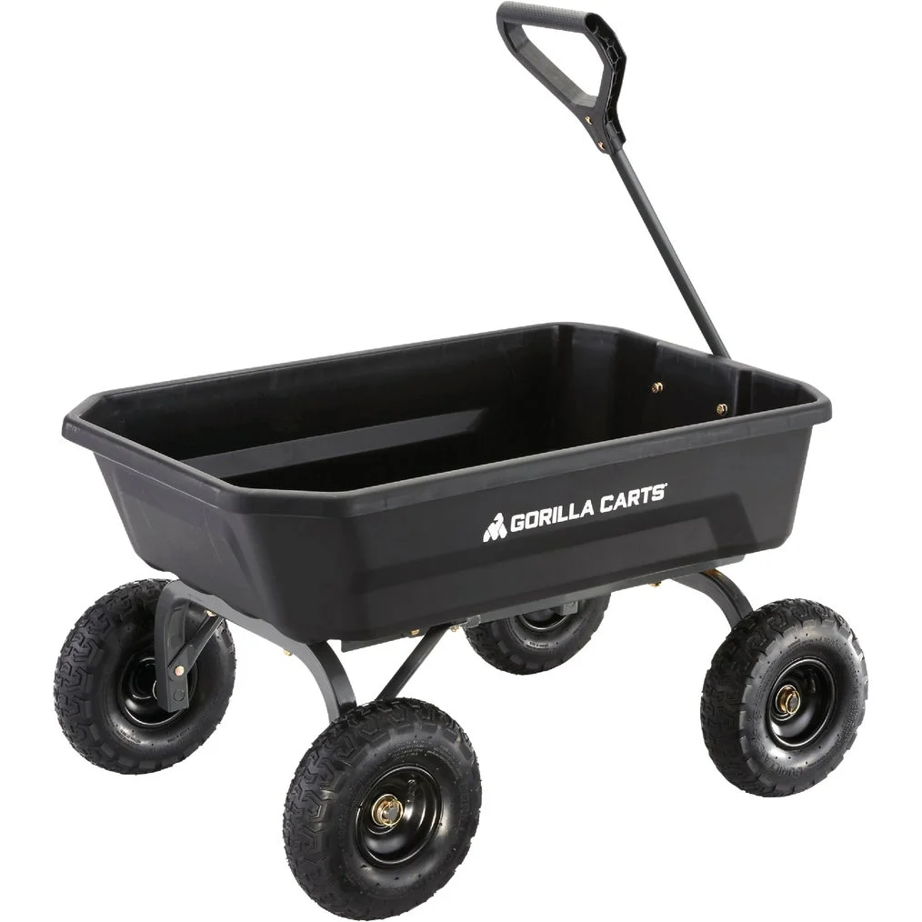 Gorilla Carts 4 Cu. ft. Poly Garden Dump Cart, 600 lbs. Capacity, 35 in. x 22 in. Bed, 10 in. Tires