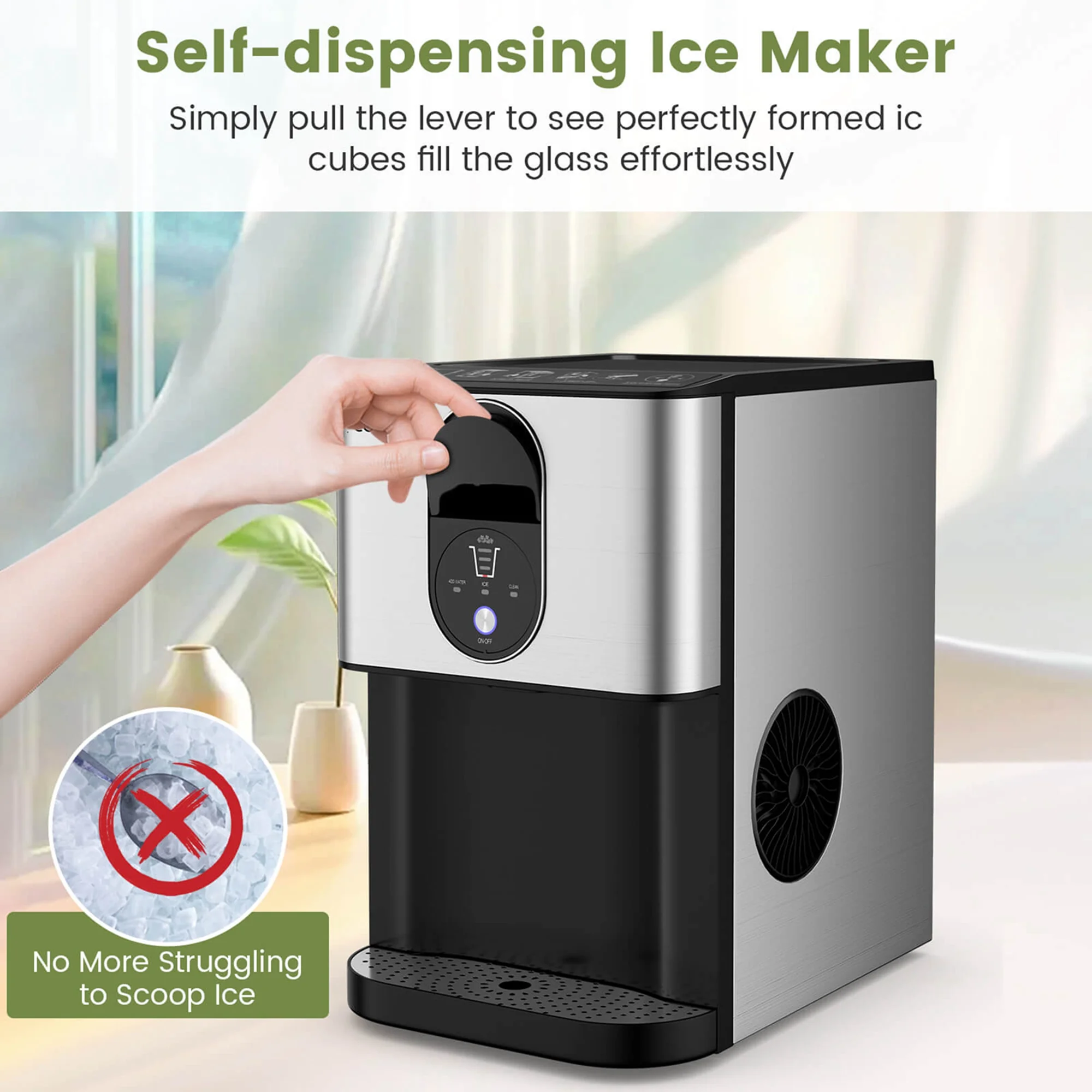 Costway 56 lbs/24 H Pepple Chewable Countertop Ice Maker with Self-Cleaning System