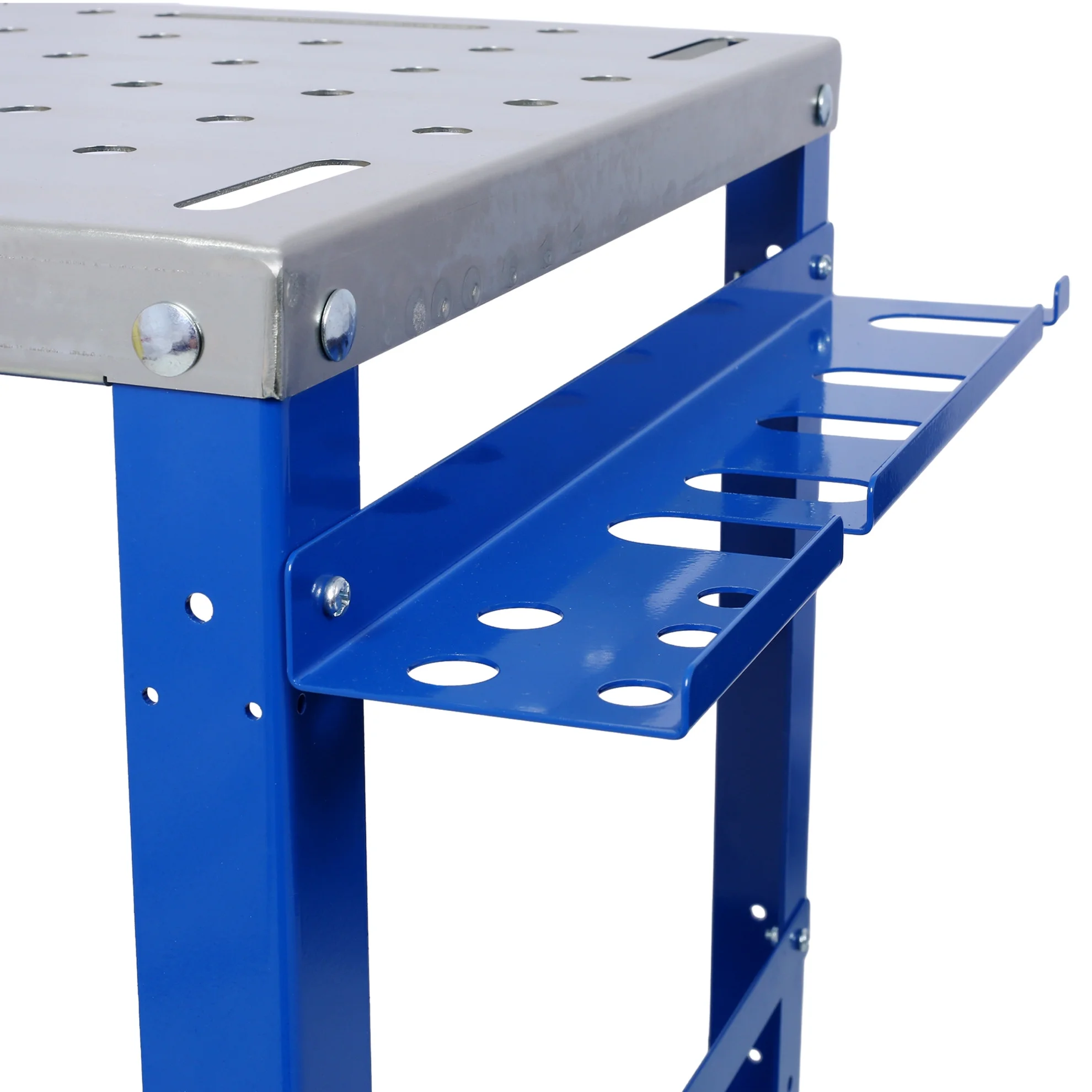 Heavy-Duty 36" x 18" Steel Welding Table 1200lbs Load Capacity Portable Workbench on Wheels with Braking Casters 82 5/8" Fixture Holes & Tool Slots Built-in Tool Tray