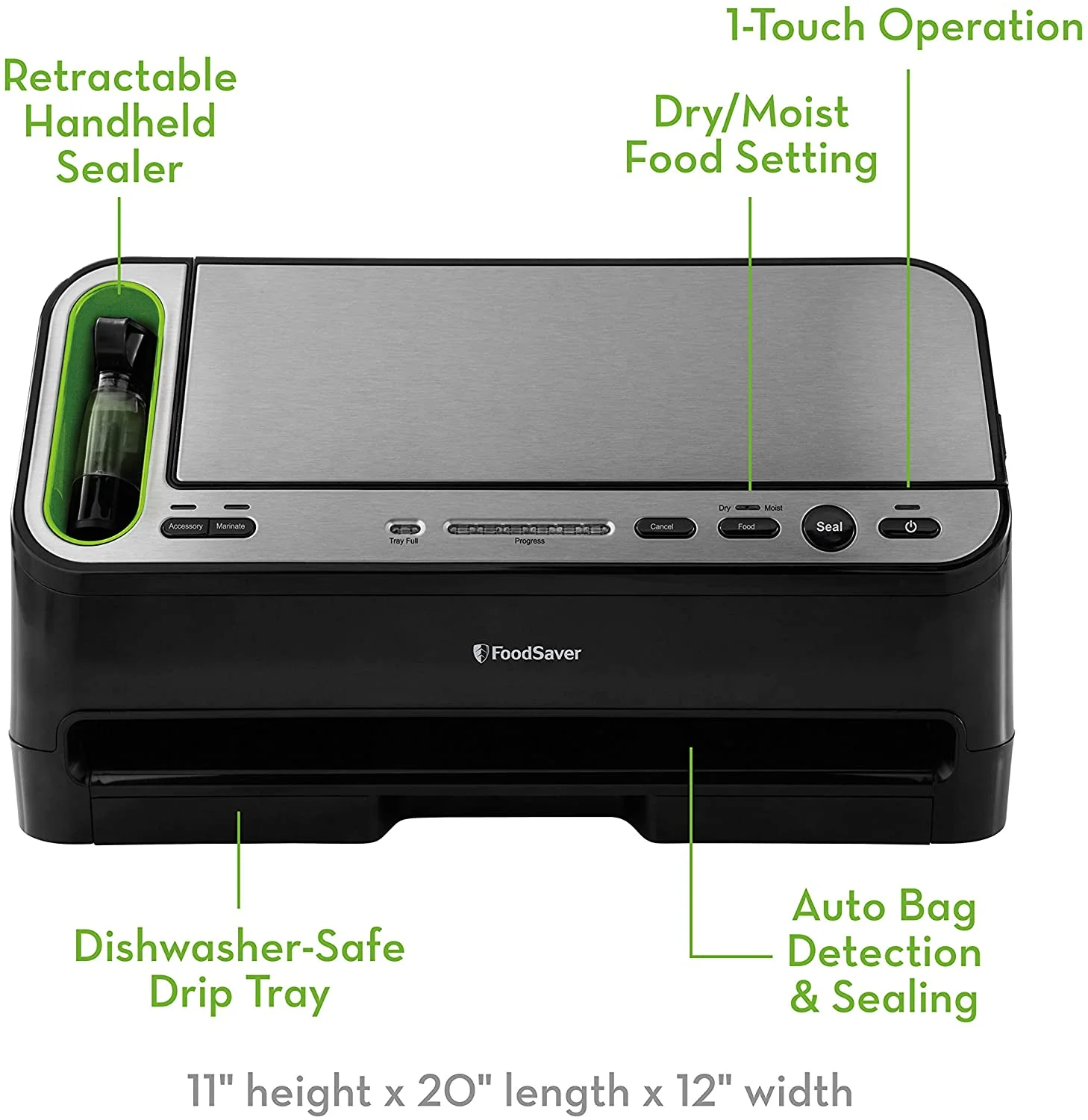 Foodsaver V4400 2-in-1 Vacuum Sealer Machine with Automatic Bag Detection and Starter Kit | Safety Certified | Black and Silver