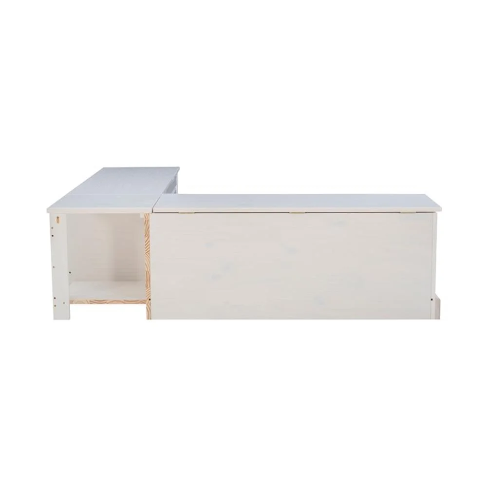 Pemberly Row Natural White Wood Nook With Green Polyester Fabric Cushions