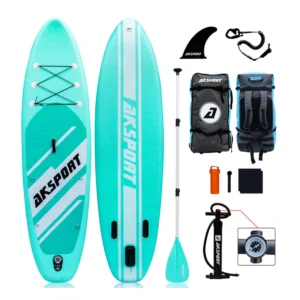 AKSPORT 10'6" Inflatable All Around Stand up Paddle Board Kit, Mint Green