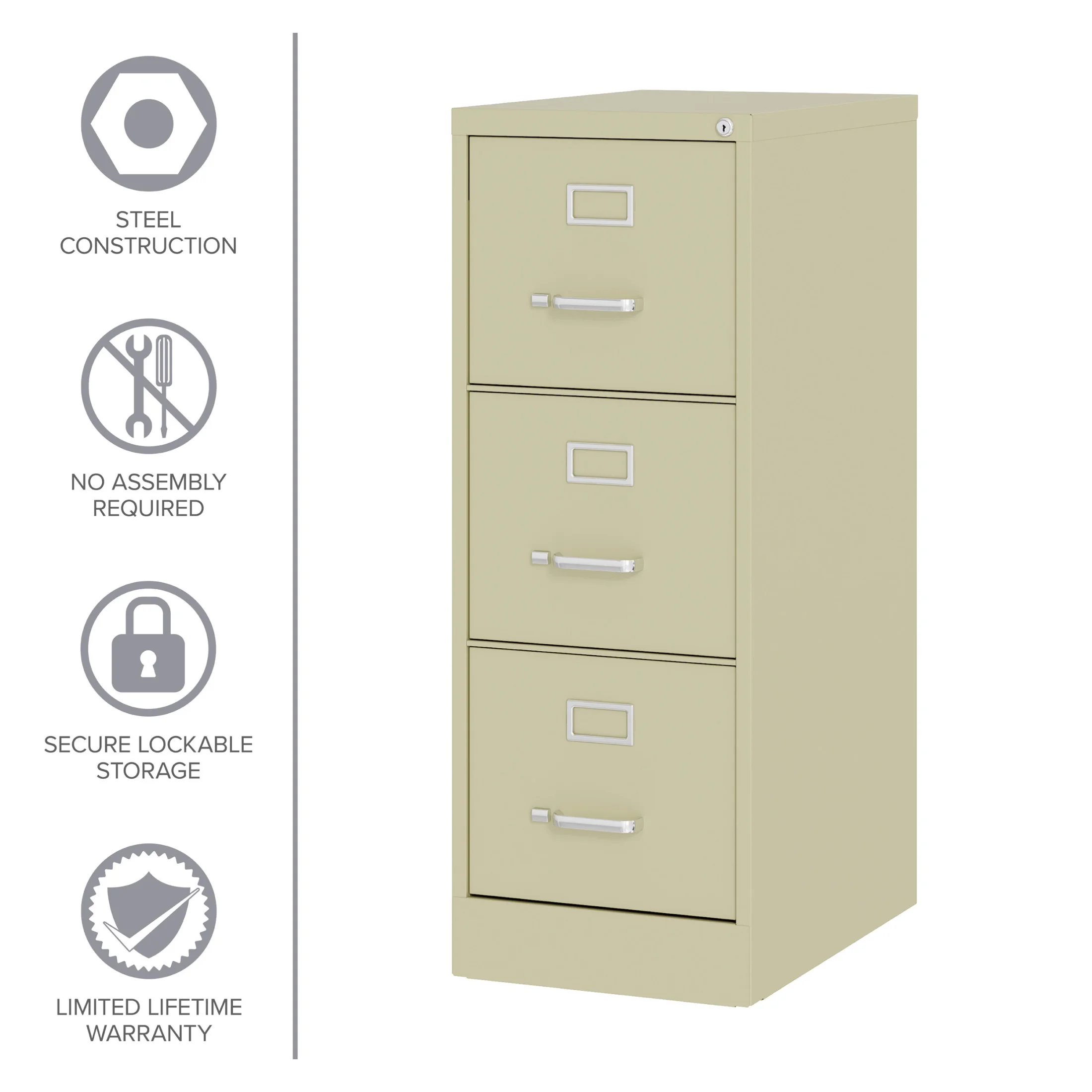 Hirsh 22" Deep 3 Drawer Letter Width Vertical File Cabinet, Commercial Grade, Gray