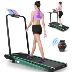 2 in 1 Walking Pad Treadmill with Incline, 2.5HP Under Desk Treadmill with Handle Remote Control & LED Touch Screen for Home Office Workout, 300lbs Weight Capacity Black & Green