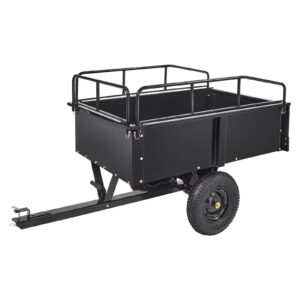 KFFKFF Dump Trailer Tow Behind Dump Cart 15 Cu. Ft. 750 lbs Heavy Duty ATV Trailer Steel Dump Cart, Steel Construction Garden Utility Trailer with Removable Sides